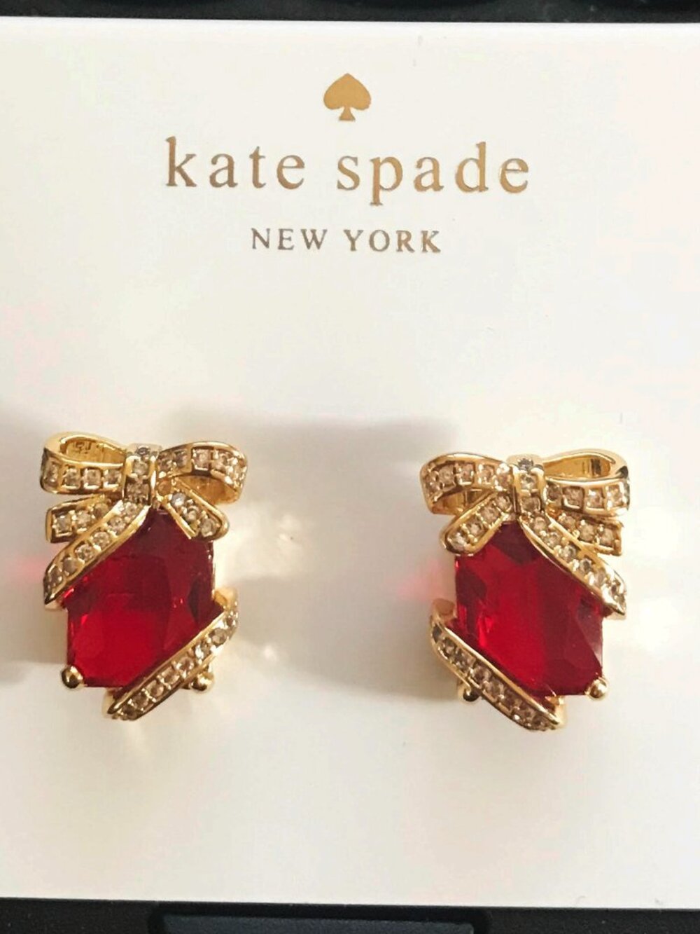 Kate Spade Gold Tone Burgundy CZ Present Stud Earrings